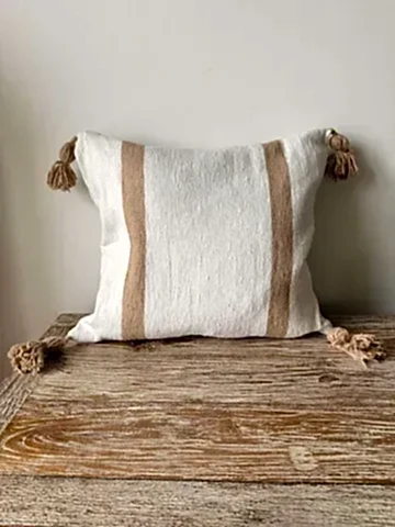Moroccan Beige Pillow with Tassels