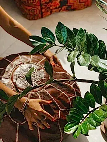 Moroccan leather pouf HAZELNUT